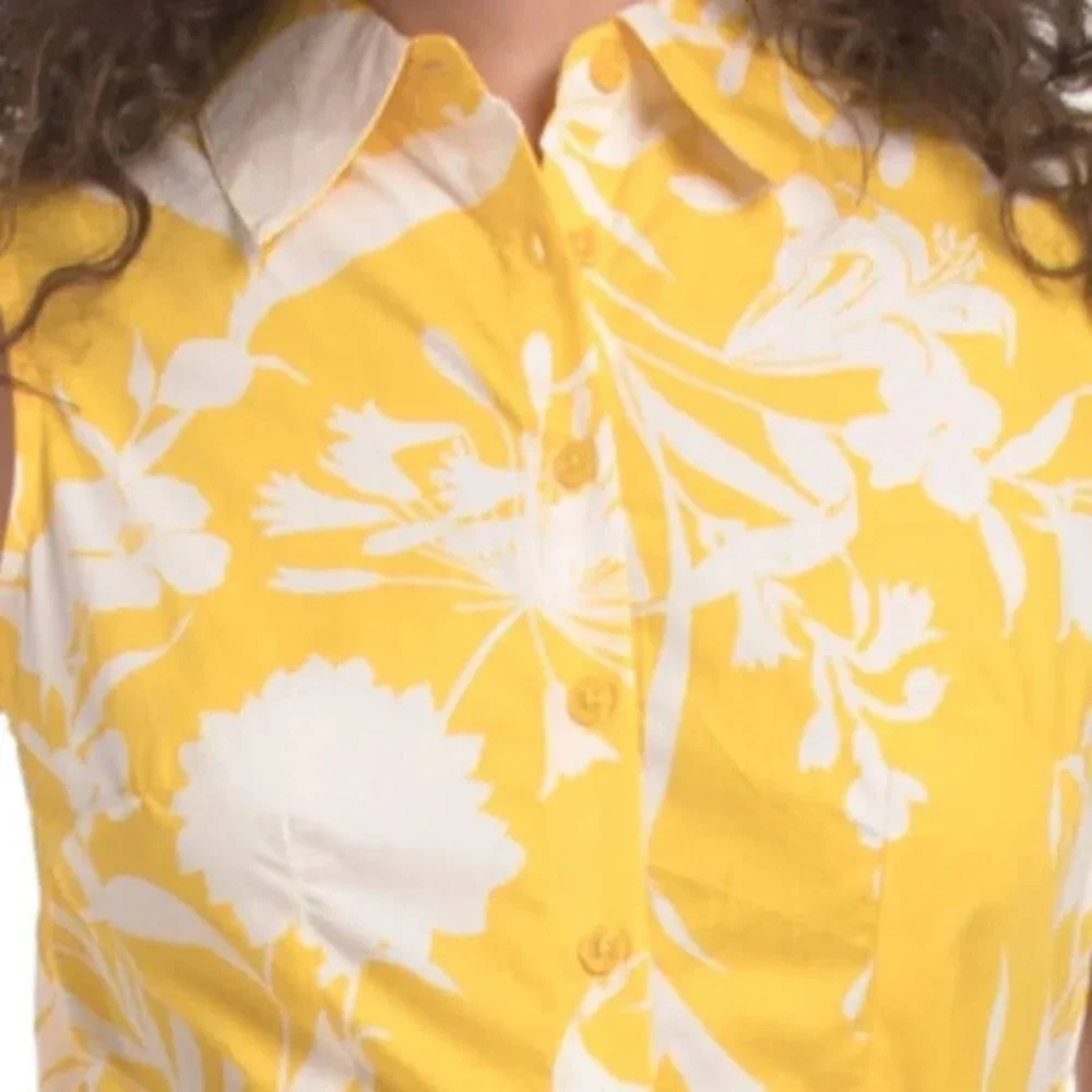 Calvin Klein Womens Yellow Floral Cotton Sleeveless Midi Shirt Dress CD5G3HX4 6 - Picture 13 of 14